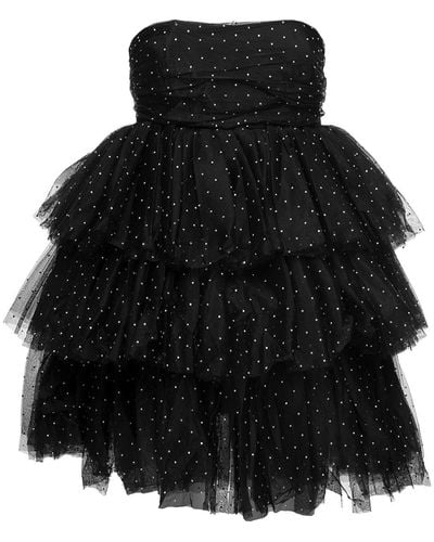 ROTATE BIRGER CHRISTENSEN Mini Flounced Dress With All-Over Rhinestones Embellishme - Black
