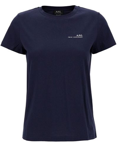 A.P.C. Blue Crewneck T-shirt With Front Logo Print In Bio Cotton Woman