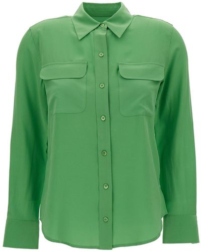 Equipment Satin Slim Signature Shirt - Green