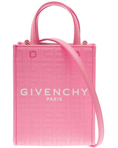 Givenchy Tote Bag With All-over G Motif And Contrasting Logo Print In Canvas Woman - Pink