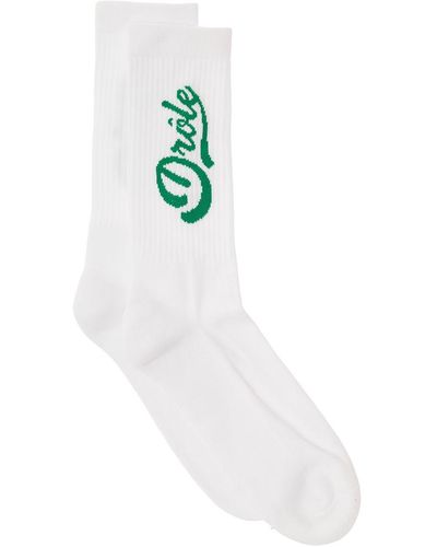Drole de Monsieur White Ribbed Socks With -colored Logo In Cotton Man