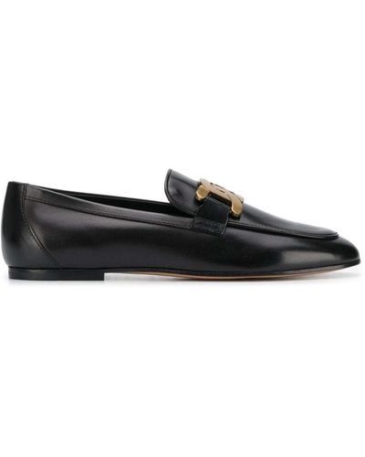 Tod's Loafers In Leather With Chain Detail - Black