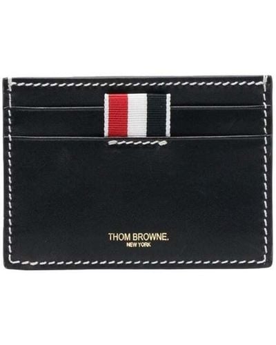 Thom Browne Card-Holder With Tricolor Detail And Embossed Logo In - Black