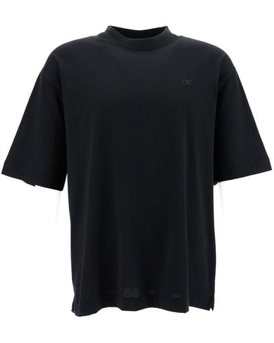 Off-White c/o Virgil Abloh T-shirt in jersey di cotone con logo ricamato - Nero