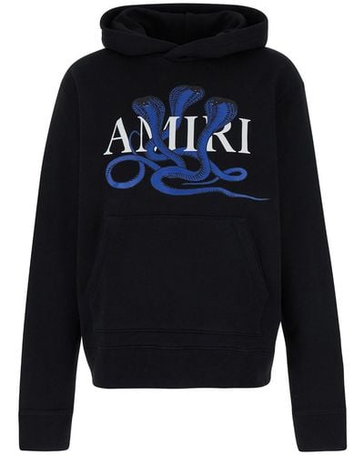 Amiri Hoodie With Snakes And Logo Lettering Print - Blue