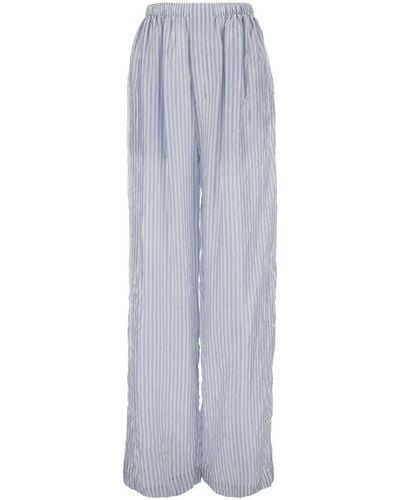 Balenciaga Light And Striped Trousers With Logo Lettering Embr - Grey