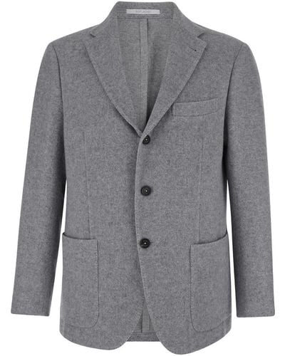 Eleventy Grey Single-breasted Jacket With Notched Revers In Wool And Cashmere Man