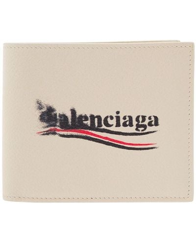 Balenciaga 'Cash' Light Bifold Wallet With Political Stencil Log - Natural