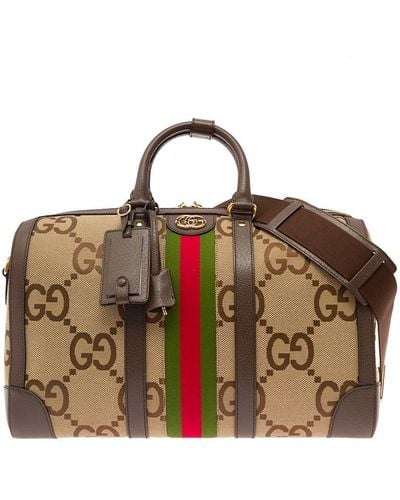 Gucci And Ebony Duffle Bag With Web And Double G Detail - Brown