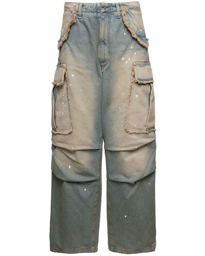 DARKPARK 'vivi' Light E Cargo Jeans With Bleached Effect And Paint Stains In Cotton Denim - Blue