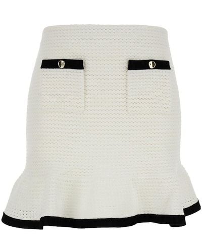 Self-Portrait Mini Knit Skirt With Contrasting Trim - White