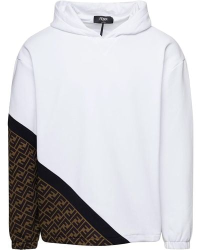 Fendi Hoodie With Diagonal Ff Insert In Cotton Blend Man - White