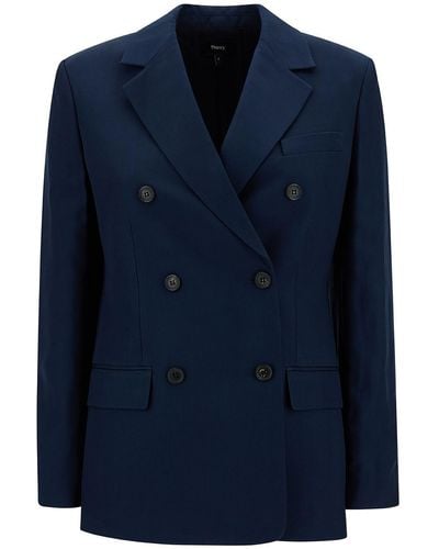 Theory Double-Breasted Jacket With Notched Revers - Blue