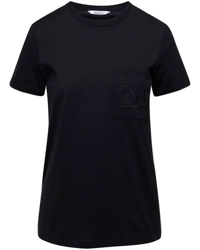 Max Mara Crewneck T-Shirt With Embroidered Logo - Black