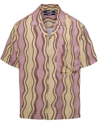 Jacquemus 'le Chemise Jean' Multicolor Short-sleeve Shirt With All-over Graphic Print In Cotton Man - Brown