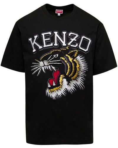 KENZO T-Shirt With Tiger Varsity Embroidery - Black