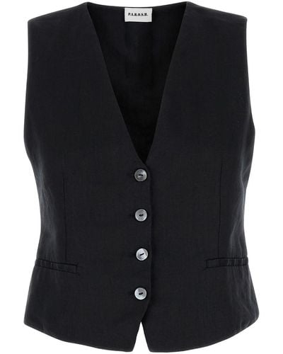 P.A.R.O.S.H. P.A.R.O..H. Vest With V Neck And Mother-Of-Pearls Buttons - Black