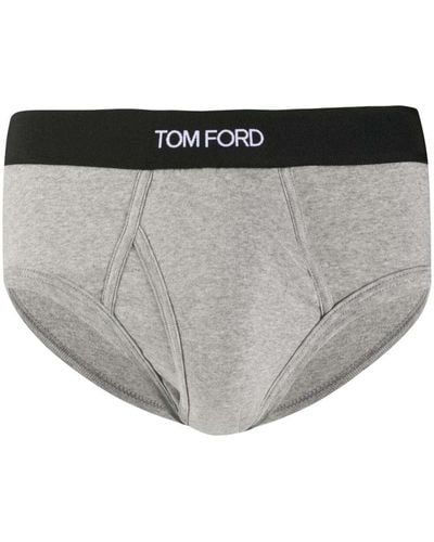 Tom Ford Man's Gray Cotton Briefs With Logo