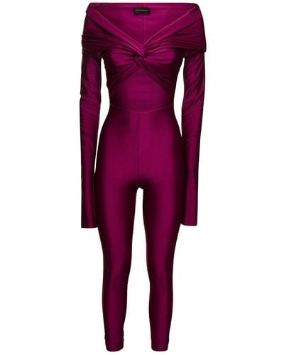 ANDAMANE 'kendall' Off-shoulders Jumpsuit With Cut-out In Stretch Polyamide - Purple