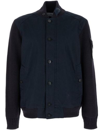 Stone Island Jacket With Logo Patch And Buttons - Blue