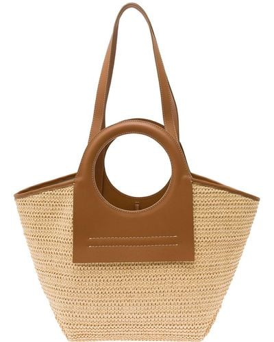 Hereu 'Cala S Raffia' And Handbag With Leather Handles In - Brown