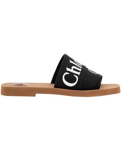 Chloé Canvas Sandals With Logo - Black