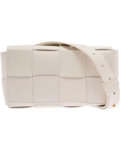 Bottega Veneta 'Casettte' Mini Belt Bag With Intreccio Motif In - Natural