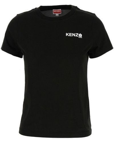 KENZO T-Shirt Girocollo Con Stampa Logo Nera - Nero