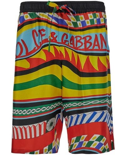 Dolce & Gabbana Pantaloncini con stampa carretto all-over in seta - Multicolore