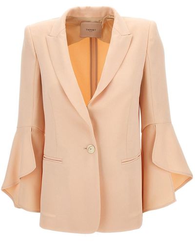 Twin Set Blazer With Wide Sleeves - Natural