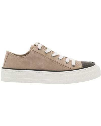 Brunello Cucinelli Low Top Sneakers With Monile Embellishment In - White