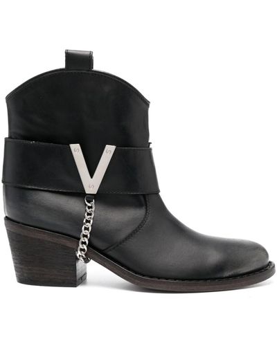 Via Roma 15 Texan Ankle Boots In Leather - Black