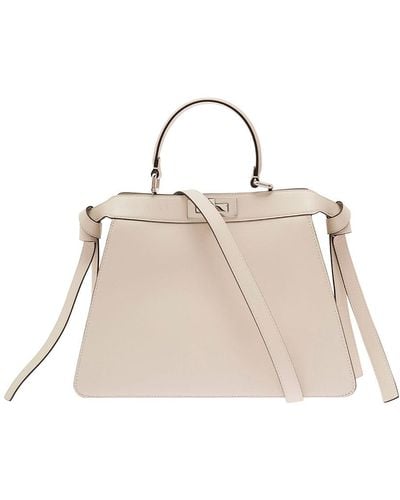 Fendi 'Peekaboo Iseeu Medium' Handbag With Knotted Side Laces An - Natural