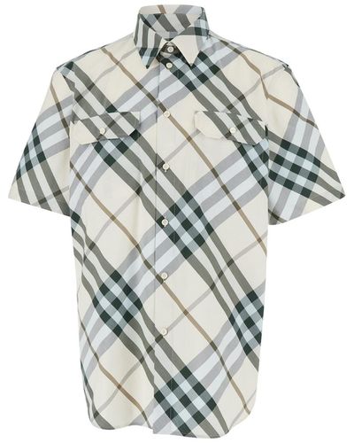 Burberry Short Sleeve Shirt With Check Motif - White