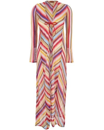 Missoni Long Beach Robe With Zigzag Motif - Red