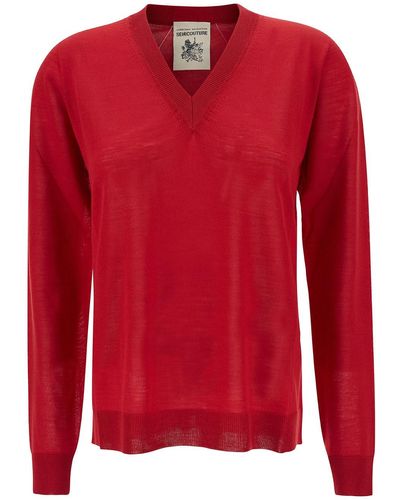 Semicouture 'Nikita' Pullover With V Neckline And Ribbed Trim - Red