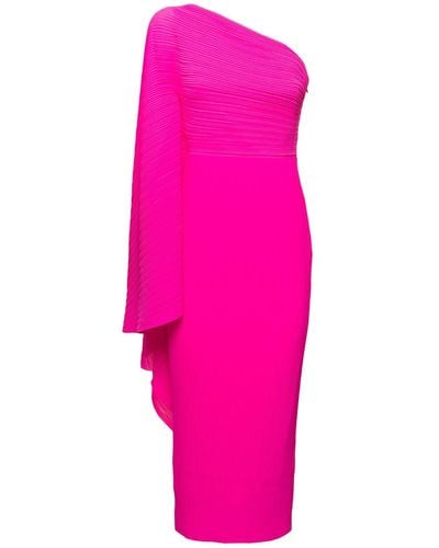 Solace London Abito midi 'lenna' monospalla in tessuto plissettato fucsia - Rosa