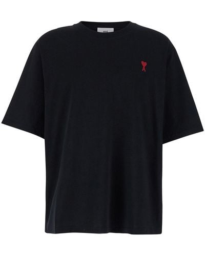 Ami Paris T-Shirt With Adc Embroidery - Black