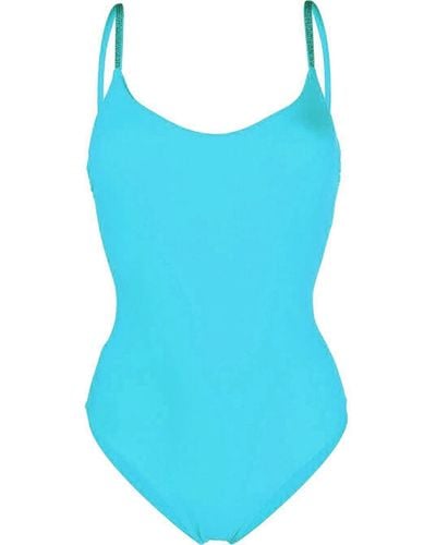 Fisico Woman's Turqoise One-piece Stretch Fabric Swimsuit With Glittered Inserts - Blue