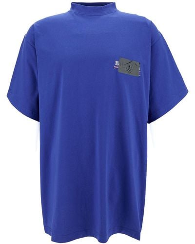 Balenciaga Oversized T-Shirt With Contrasting Logo Print - Blue