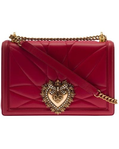 Dolce & Gabbana Borsa A Tracolla Grande 'Devotion'Con Cuore Gioiello - Rosso