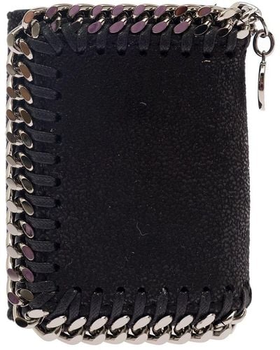 Stella McCartney Black Tri-fold Wallet With Chain Detail In Faux Leather