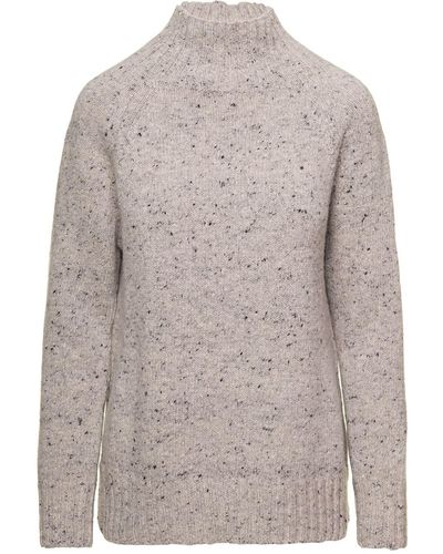 Max Mara 'giole' Mottled Grey Turtleneck Jumper With Rib Trim In Wool And Cashmere Woman 's Max Mara