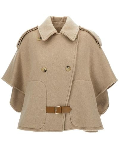 Max Mara Double-Breasted Trench Coat Cape - Natural