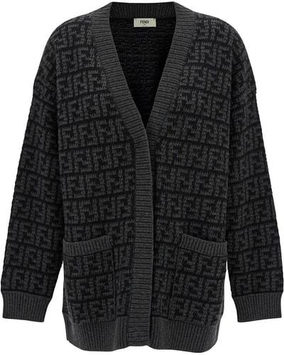 Fendi Oversized And Cardigan With Crochet Ff Motif - Black