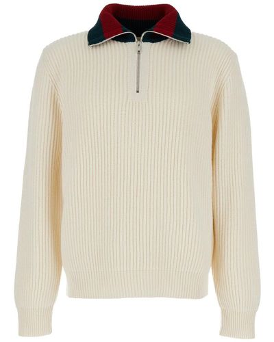 Gucci High Neck Cardigan With Web Detail - White