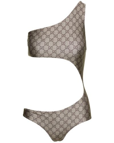 Gucci And Ebony One-piece Swimsuit With Cut-out Detail In gg Jersey Woman - Gray