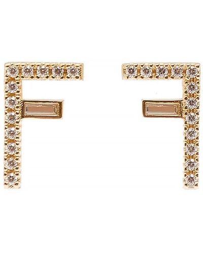 Fendi First Gold-tone Earrings In Brushed Metal With Applied Zircons Woman - White