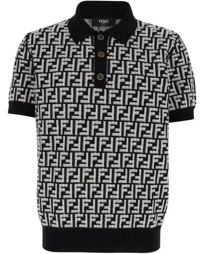 Fendi Polo Shirt With Ff Print - Black