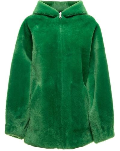 Blancha Reversible Ecological Fur Hooded Jacket Woman - Green